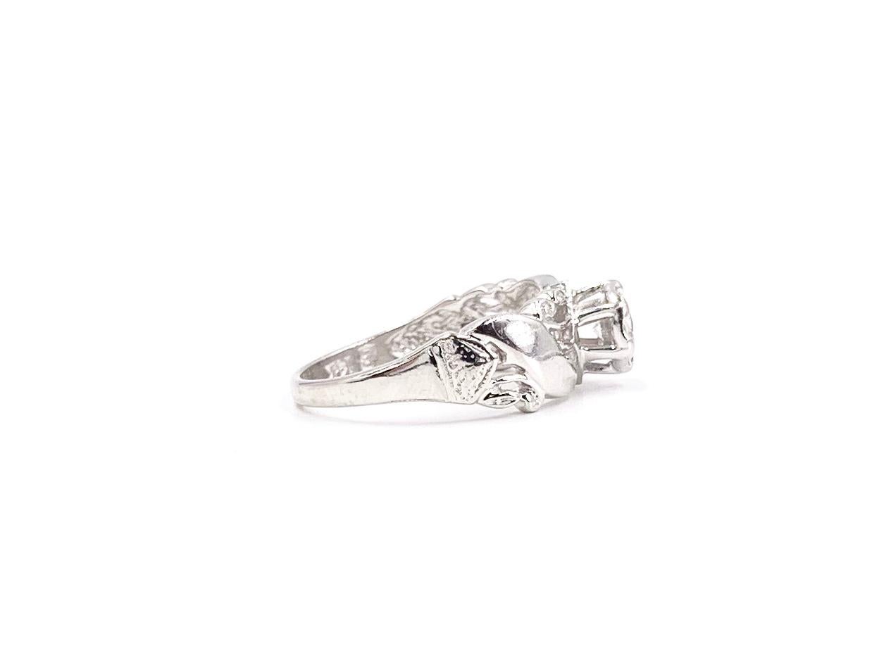 Old European Cut White Gold Edwardian Inspired Solitaire Engagement Ring