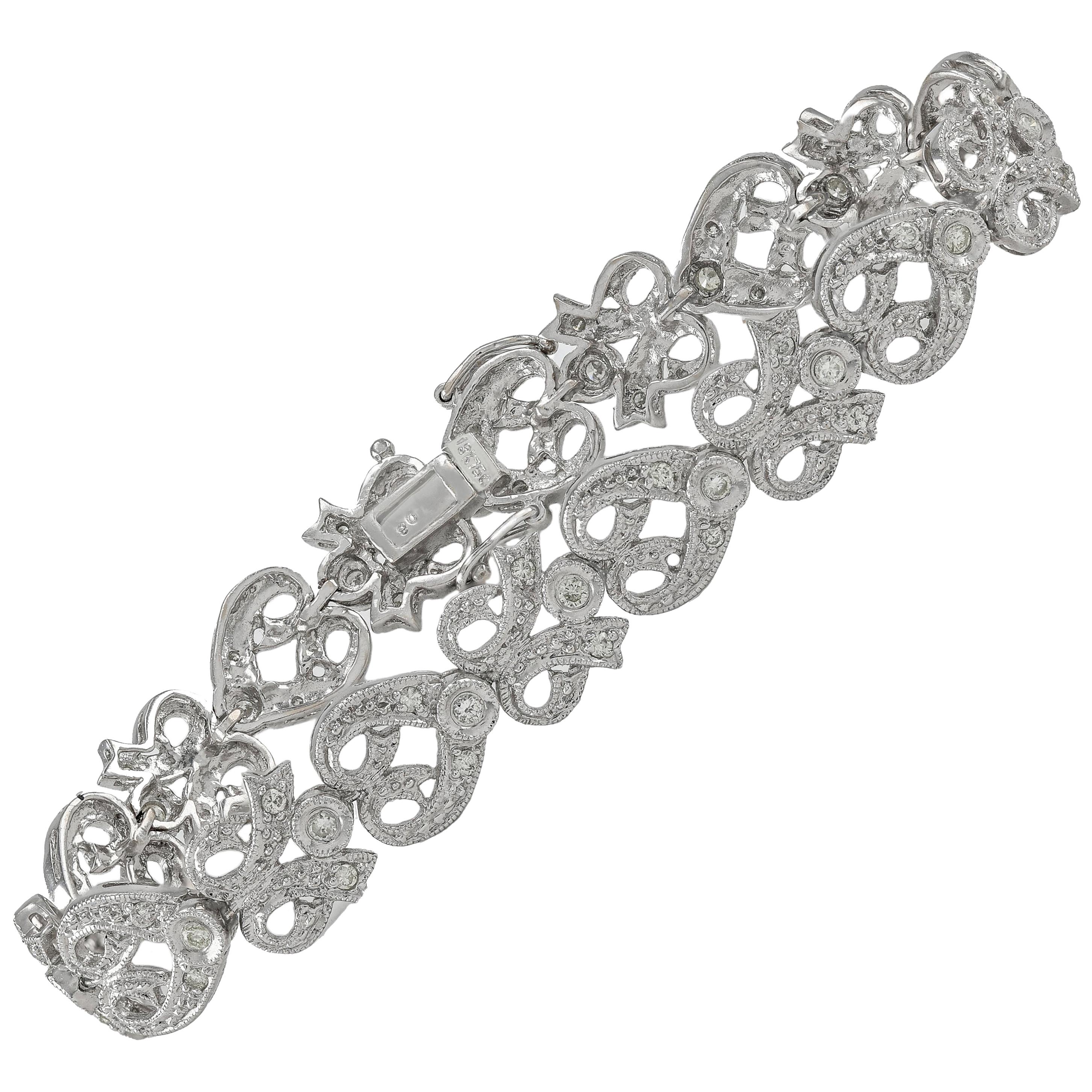 White Gold Edwardian Style 1.25 Carat Diamond Ribbon and Bow Bracelet For Sale