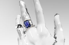 FGL Certified Seven Carats Blue Sapphire White Gold Engagement Ring