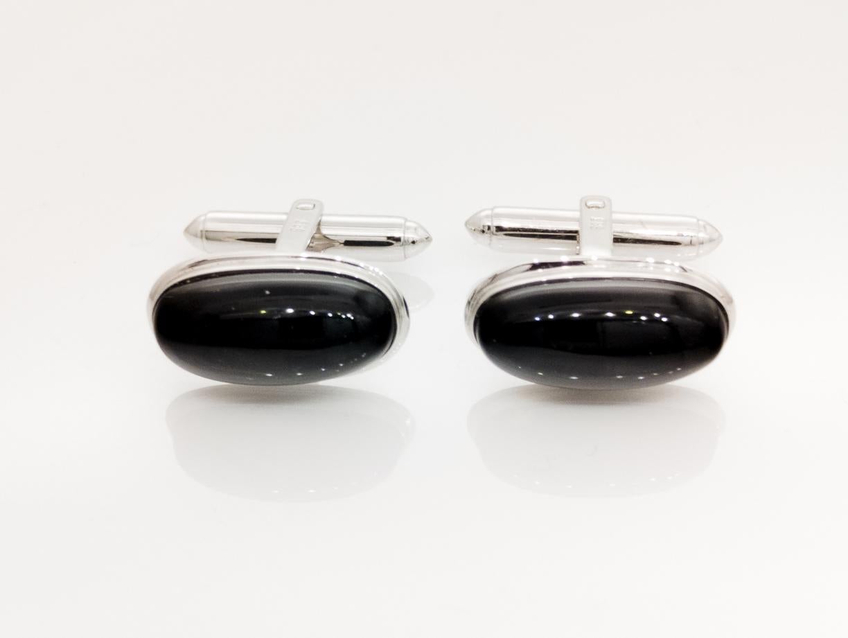 White Gold Elegant Cuff Links with Onyx In New Condition For Sale In MELBOURNE, VIC