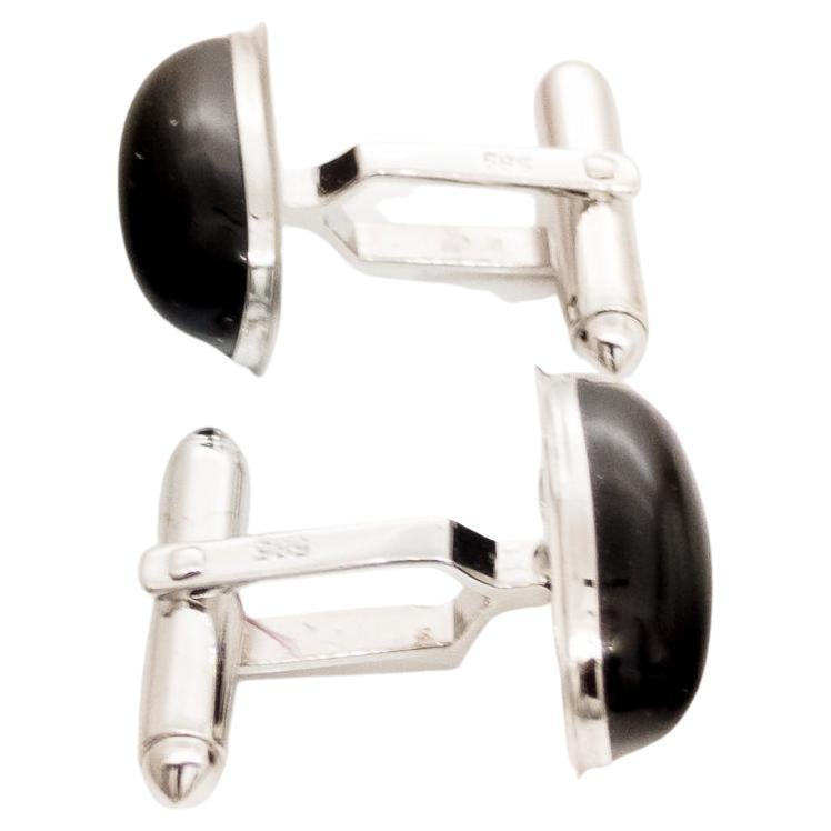 White Gold Elegant Cuff Links with Onyx
