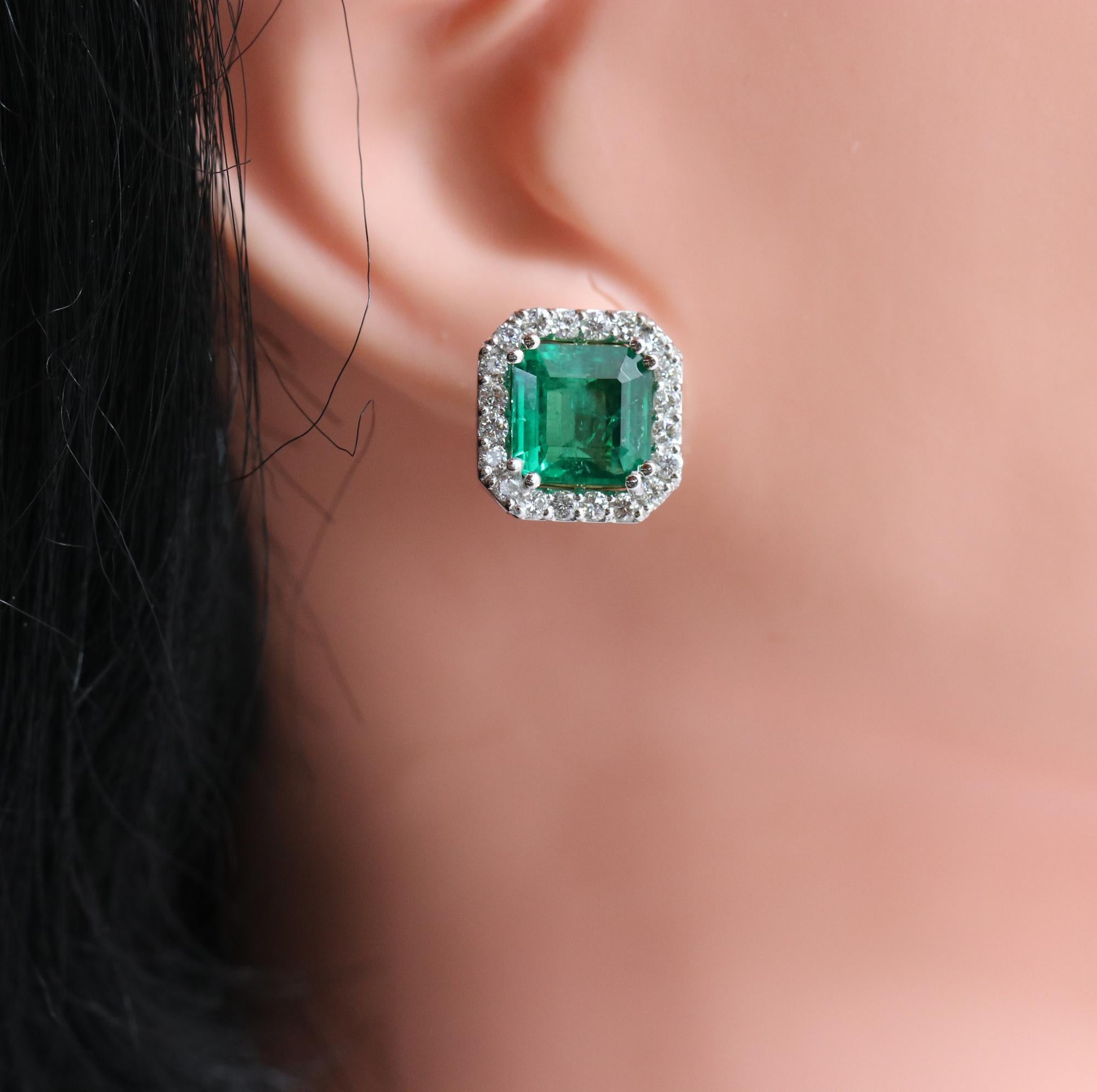White Gold Zambian Emerald and Diamond Earrings with AGL Certificate 1