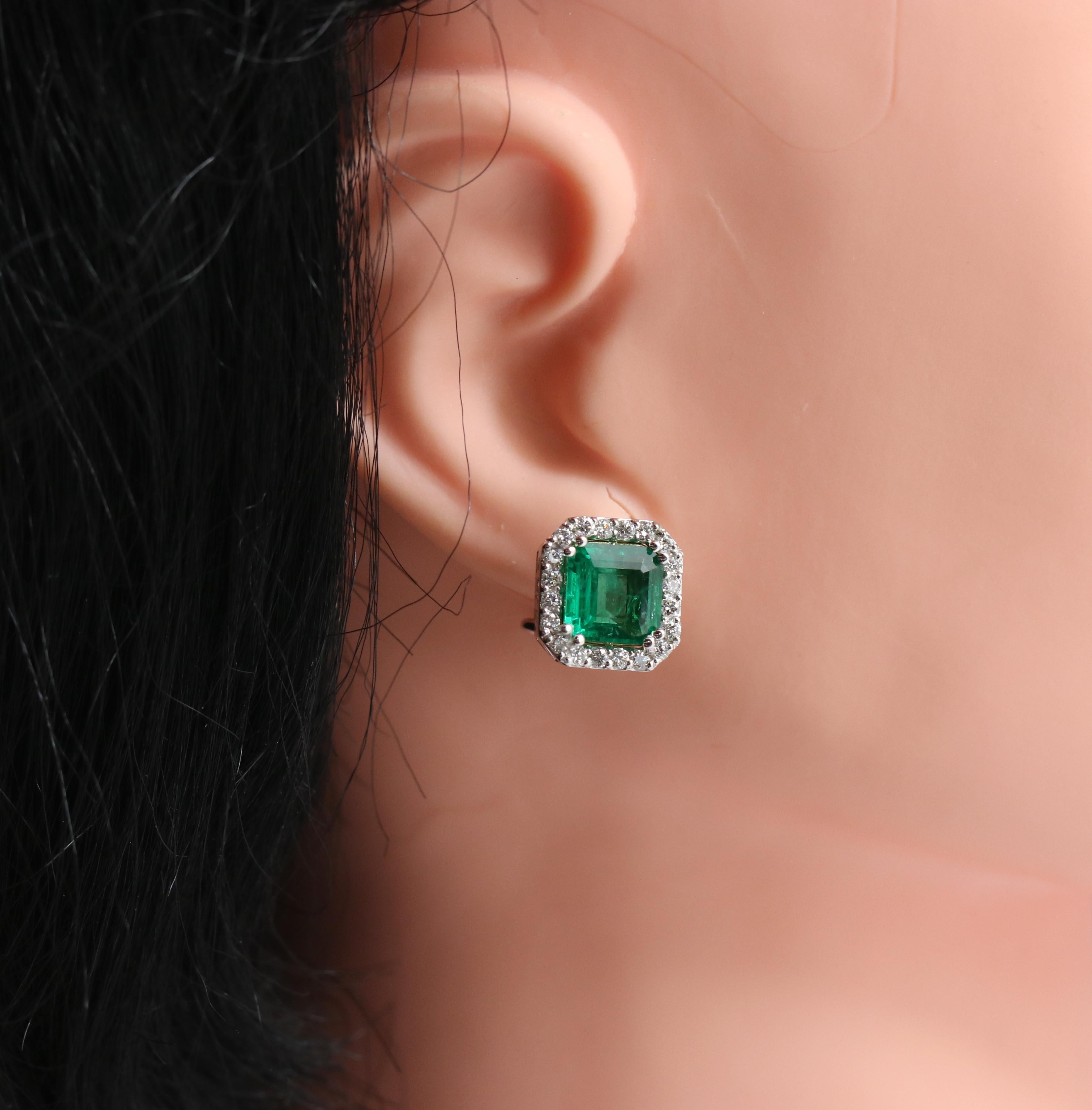 White Gold Zambian Emerald and Diamond Earrings with AGL Certificate 2