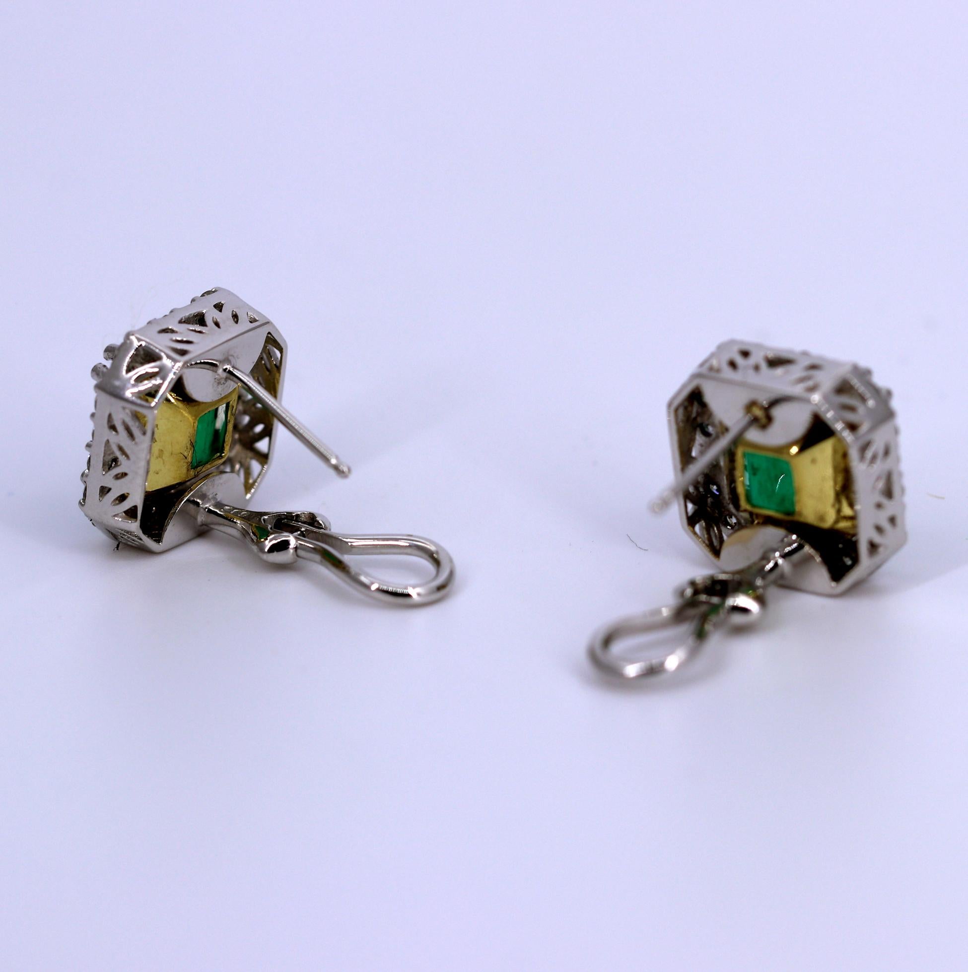 White Gold Zambian Emerald and Diamond Earrings with AGL Certificate 3