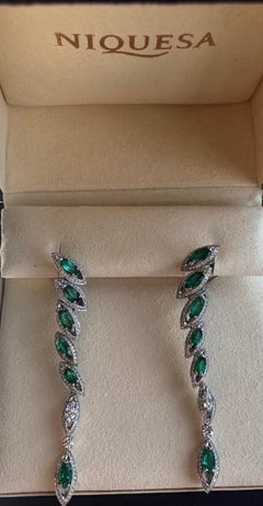White Gold Emerald and Diamond Earrings Petali Collection by Niquesa