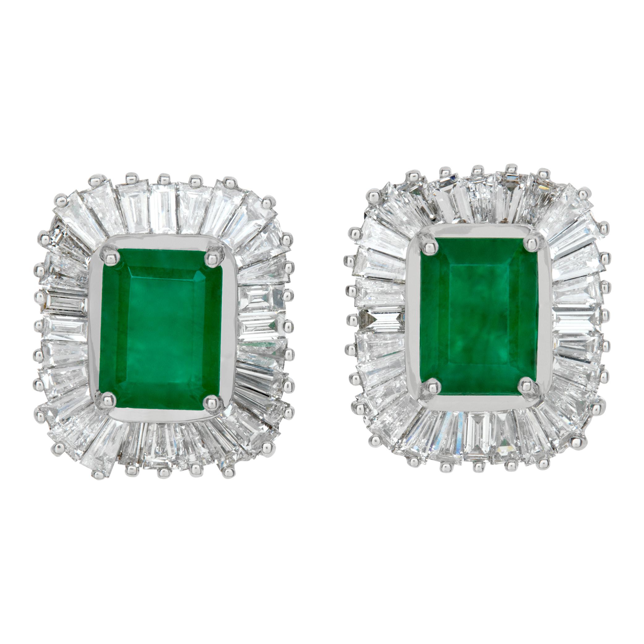 White gold emerald and diamond stud earrings