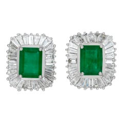 Vintage White gold emerald and diamond stud earrings