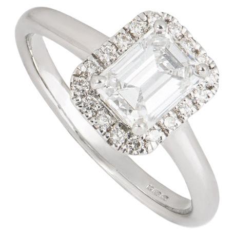 GIA Certified White Gold Emerald Cut Diamond Ring 1.07ct F/IF For Sale