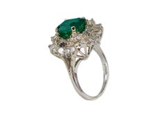 White Gold Emerald-Cut Emerald and Tiered Diamond Halo Cluster Ring