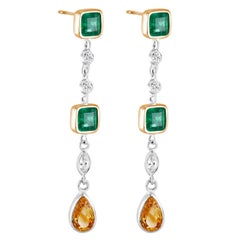White Gold Emerald Diamond 1.75 Inches Long Earrings Weighing 4.40 Carat 
