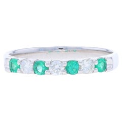 White Gold Emerald Diamond Band - 14k Round .45ctw Stackable Ring