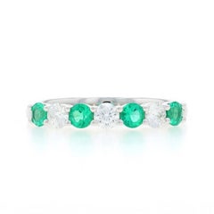 White Gold Emerald Diamond Band - 18k Round .78ctw Ring