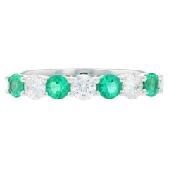 White Gold Emerald Diamond Band - 18k Round .78ctw Ring