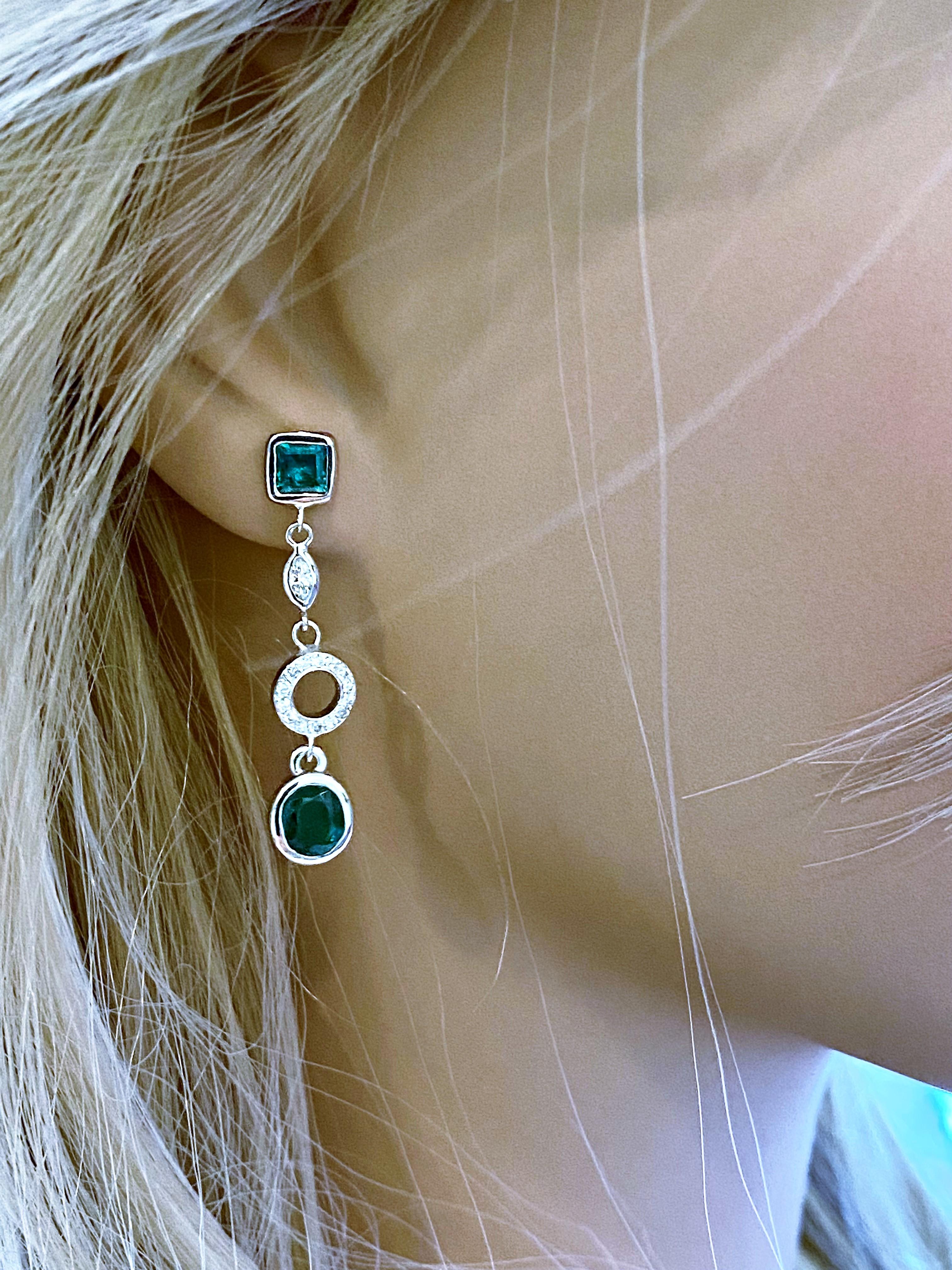 Oval Cut White Gold Emerald Diamond Circle Drop Earrings Weighing 3.10 Carat