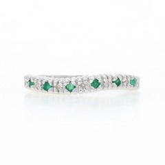 White Gold Emerald Diamond Curved Band - 14k Round .11ctw Ring
