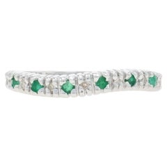 White Gold Emerald Diamond Curved Band - 14k Round .11ctw Ring