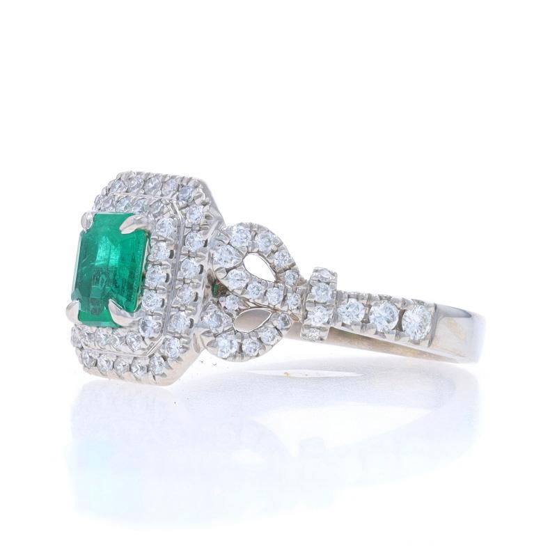 White Gold Emerald Diamond Double Halo Ring - 14k Emearld 1.1ctw In Excellent Condition For Sale In Greensboro, NC