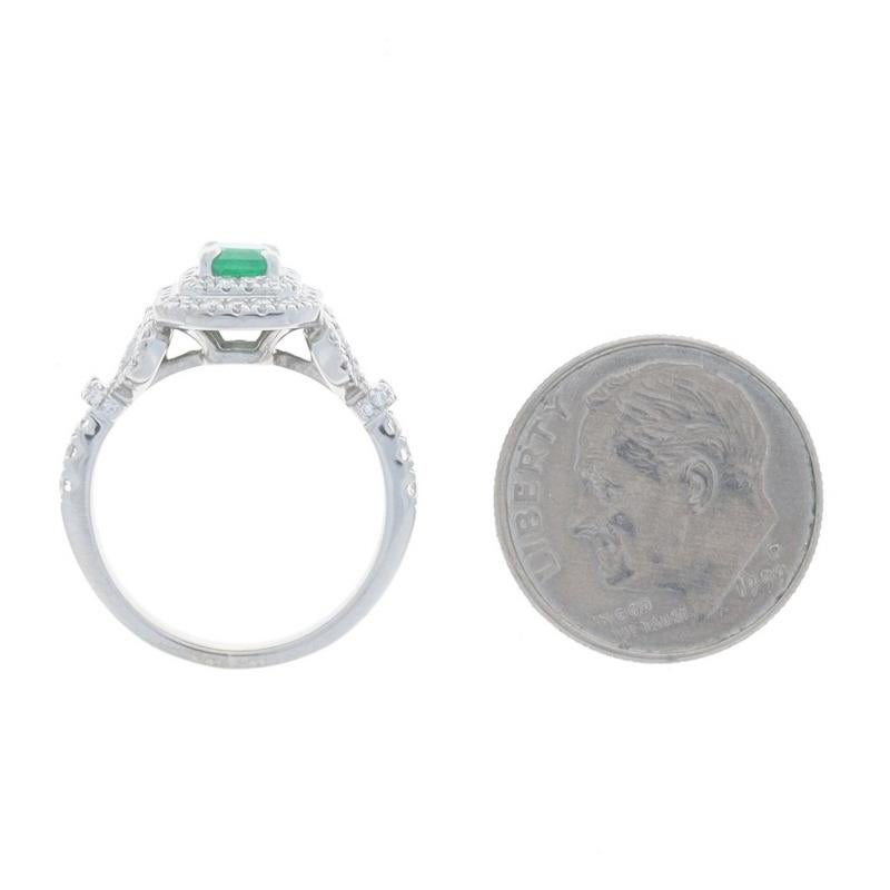 White Gold Emerald Diamond Double Halo Ring - 14k Emearld 1.1ctw For Sale 1
