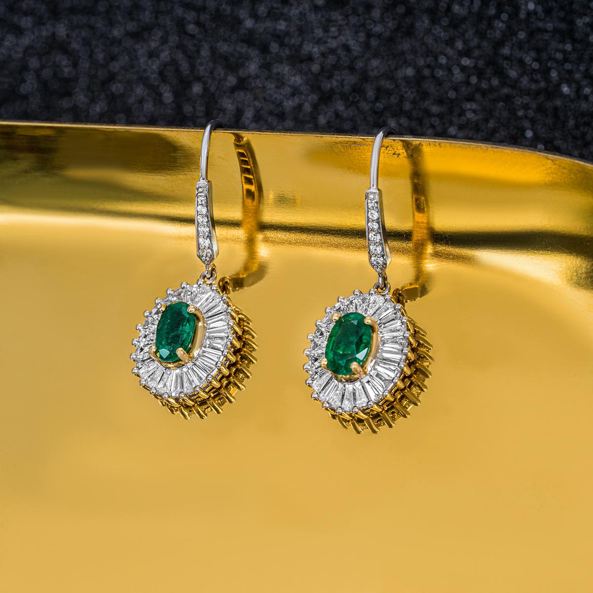 White Gold Emerald & Diamond Drop Earrings 2