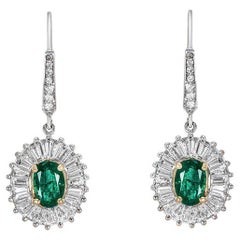 White Gold Emerald & Diamond Drop Earrings