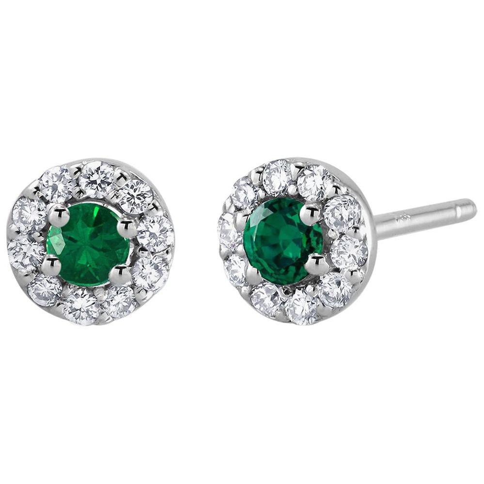 White Gold Emerald Diamond Earrings Weighing 0.47 Carat