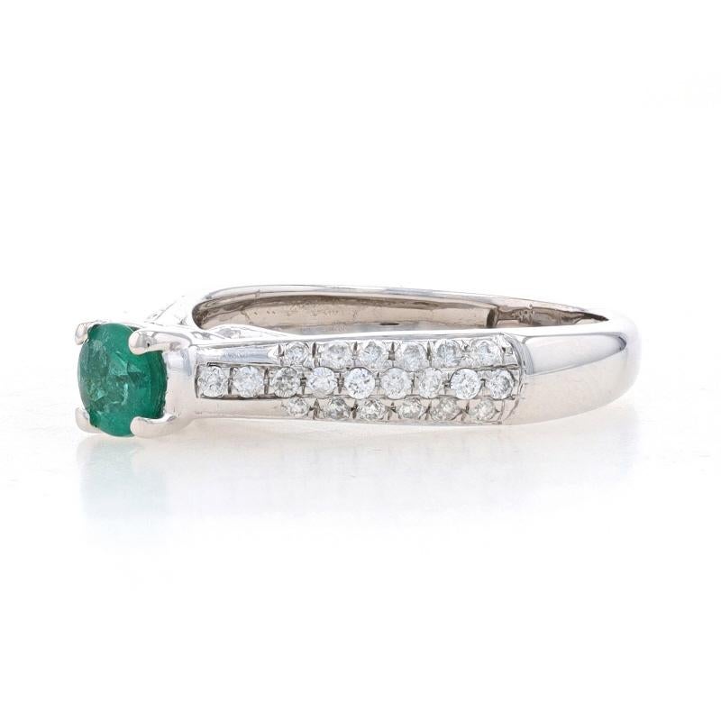 Round Cut White Gold Emerald & Diamond Engagement Ring - 18k Round .67ctw Cathedral For Sale