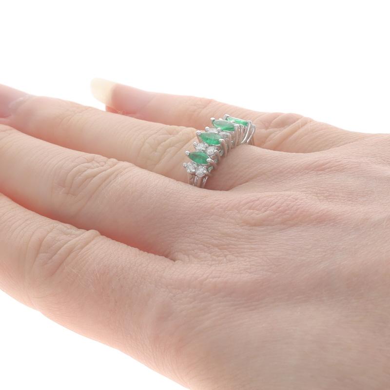 White Gold Emerald & Diamond Four-Stone Band - 14k Marquise 1.02ctw Ring In Excellent Condition For Sale In Greensboro, NC