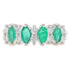 White Gold Emerald & Diamond Four-Stone Band - 14k Marquise 1.02ctw Ring