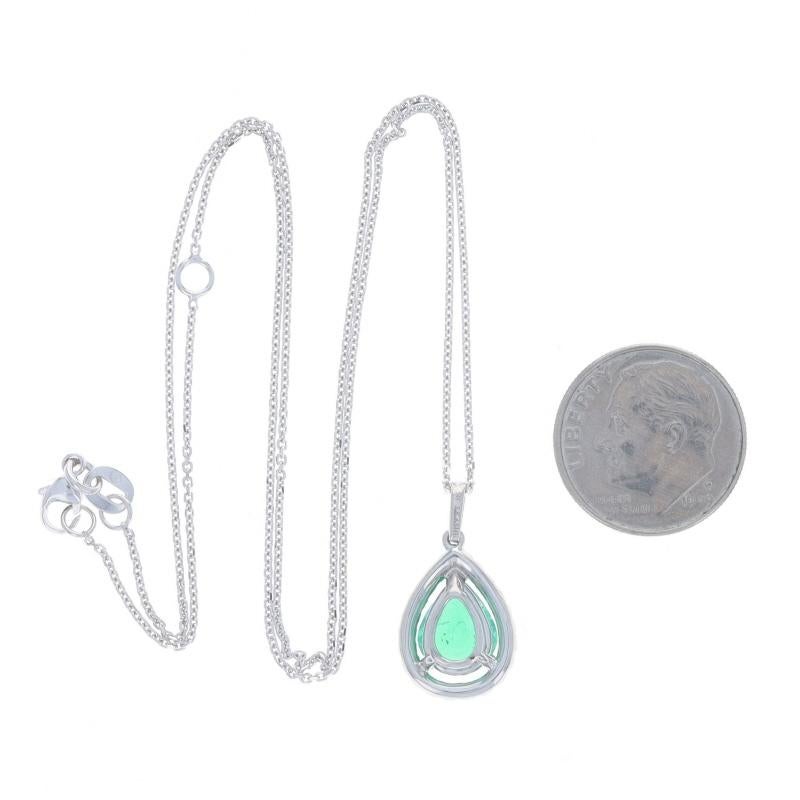 Collana con smeraldo e diamante aureolato in oro bianco 14k Pear 1.61ctw GIA Regolabile in vendita 1