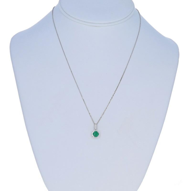 Round Cut White Gold Emerald Diamond Halo Pendant Necklace - 14k Round 1.16ctw Adjustable For Sale