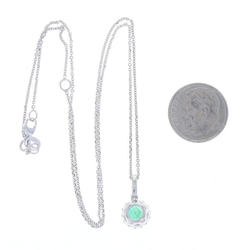 Women's White Gold Emerald Diamond Halo Pendant Necklace - 14k Round 1.16ctw Adjustable For Sale