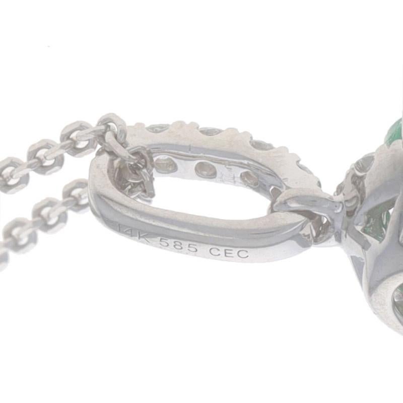 White Gold Emerald Diamond Halo Pendant Necklace - 14k Round 1.16ctw Adjustable For Sale 1