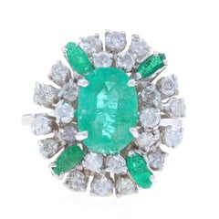 White Gold Emerald & Diamond Halo Ring - 14k Oval 3.64ctw