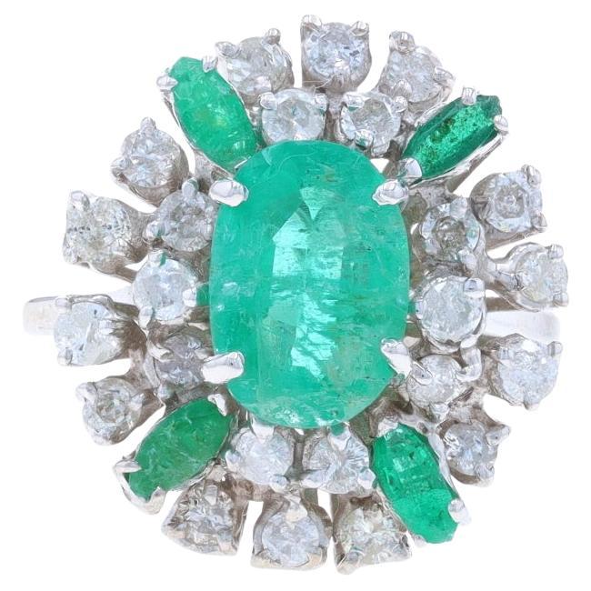 White Gold Emerald & Diamond Halo Ring - 14k Oval 3.64ctw