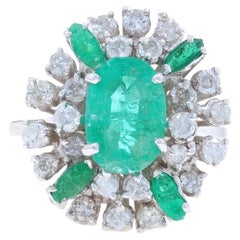 White Gold Emerald & Diamond Halo Ring - 14k Oval 3.64ctw