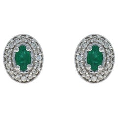Orecchini a perno in oro bianco con diamante smeraldo - 14k Oval .82ctw Pierced