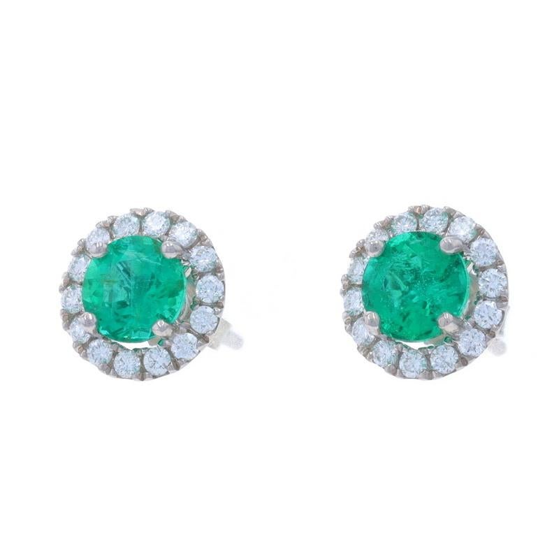 Taglio rotondo Orecchini a perno con diamante smeraldo in oro bianco - 14k Round 1.68ctw Pierced in vendita