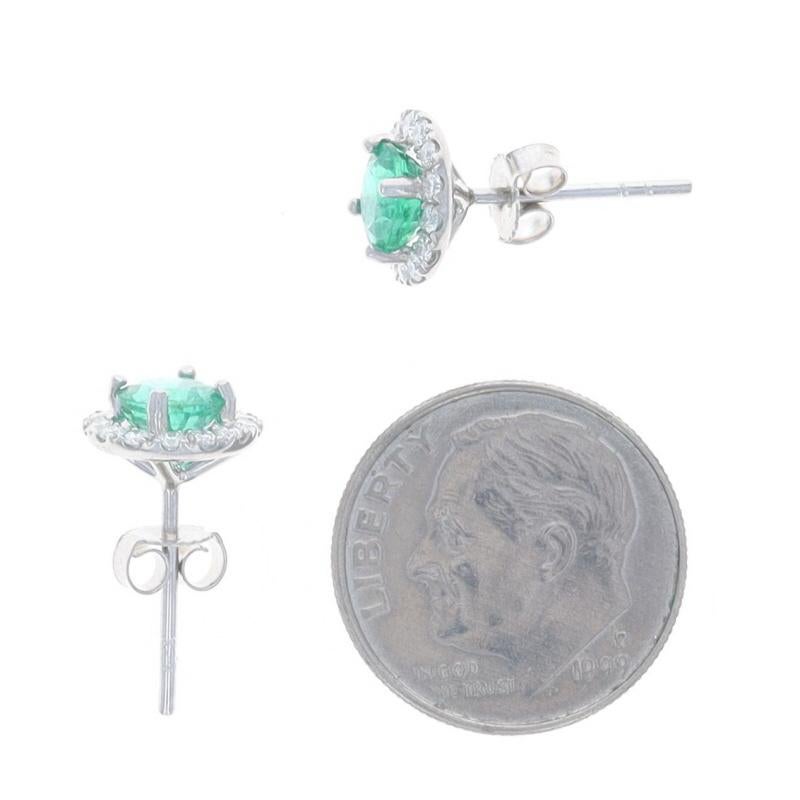 Donna Orecchini a perno con diamante smeraldo in oro bianco - 14k Round 1.68ctw Pierced in vendita
