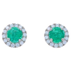 Orecchini a perno con diamante smeraldo in oro bianco - 14k Round 1.68ctw Pierced