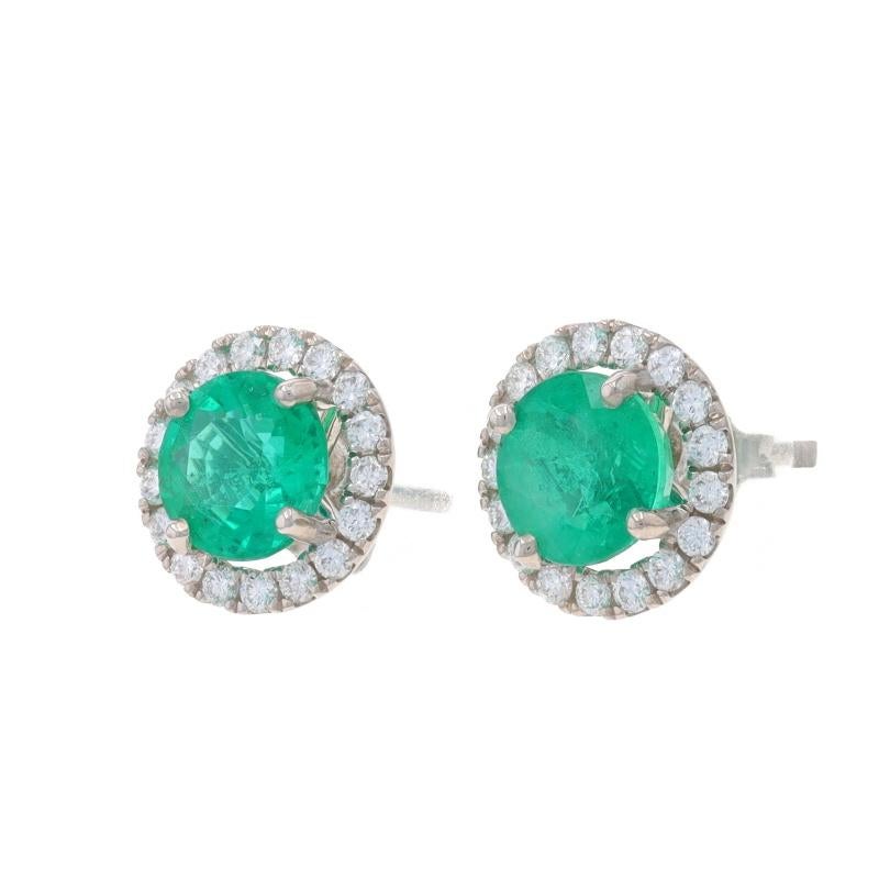 Taglio rotondo Orecchini a perno con diamante smeraldo in oro bianco - 14k Round 3.25ctw Pierced in vendita