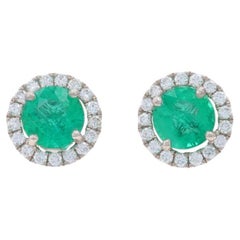 Orecchini a perno con diamante smeraldo in oro bianco - 14k Round 3.25ctw Pierced