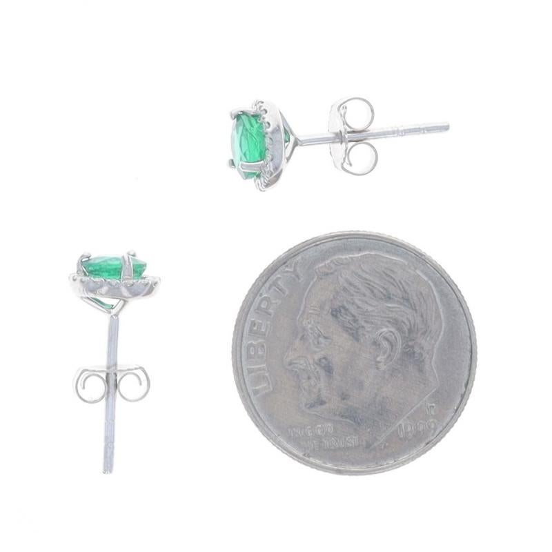 Donna Orecchini a perno con diamante smeraldo in oro bianco - 14k Round .96ctw Pierced in vendita