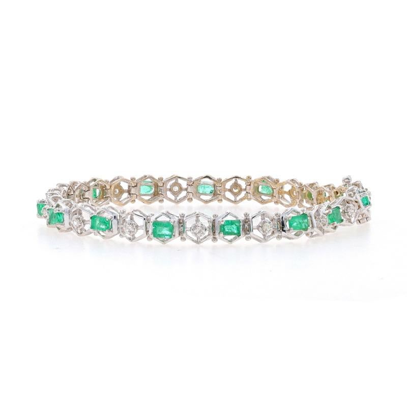 Emerald Cut White Gold Emerald & Diamond Hexagon Link Bracelet 6 3/4