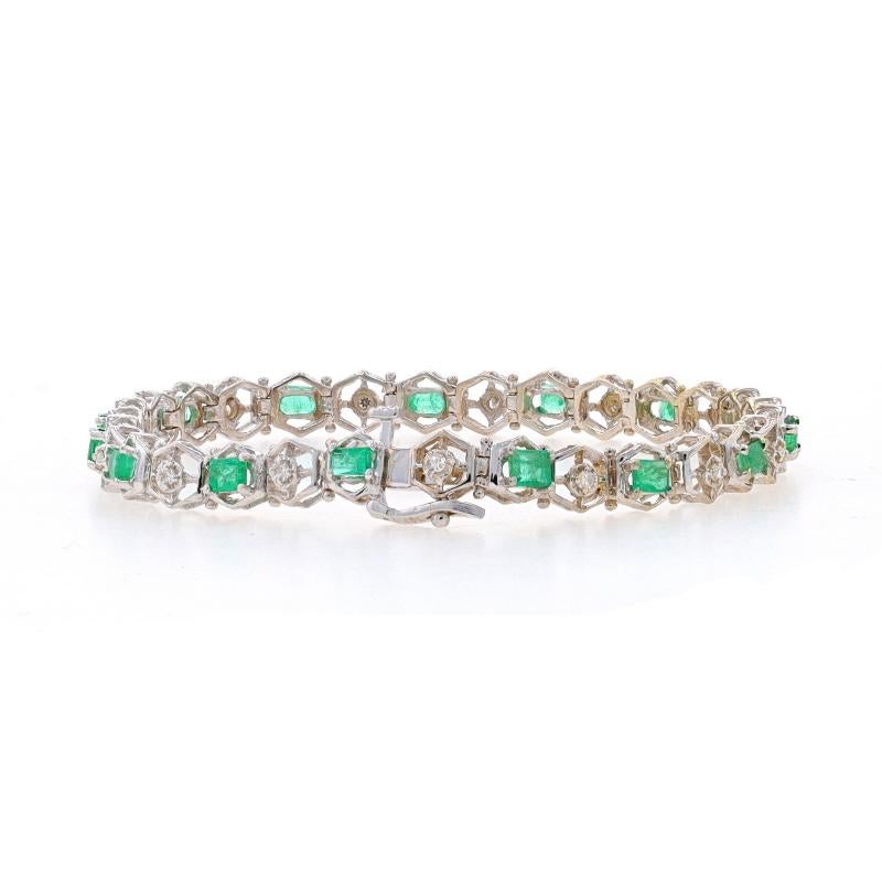 White Gold Emerald & Diamond Hexagon Link Bracelet 6 3/4