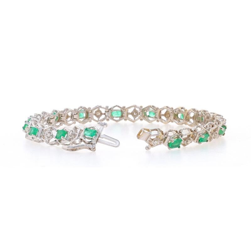 Women's White Gold Emerald & Diamond Hexagon Link Bracelet 6 3/4
