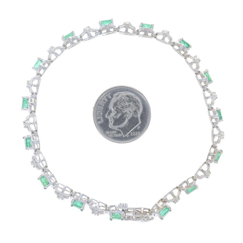 White Gold Emerald & Diamond Hexagon Link Bracelet 6 3/4