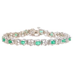 White Gold Emerald & Diamond Hexagon Link Bracelet 6 3/4" - 14k 3.06ctw Tennis
