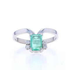 White Gold Emerald & Diamond Ring - 18k Emerald Cut .51ctw