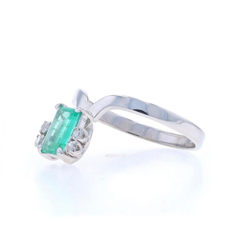 Women's White Gold Emerald & Diamond Ring - 18k Emerald Cut .51ctw For Sale
