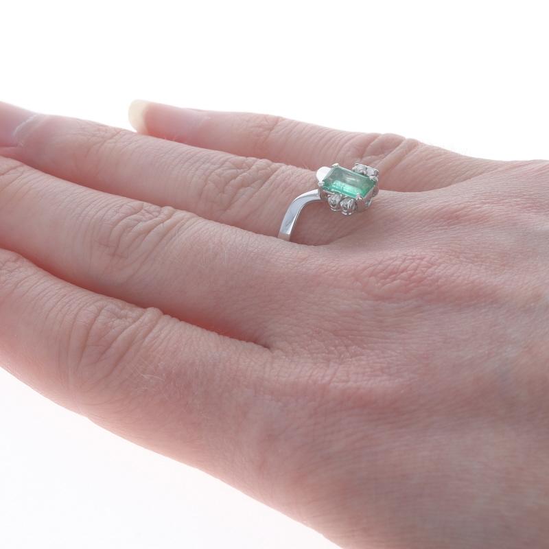 White Gold Emerald & Diamond Ring - 18k Emerald Cut .51ctw For Sale 1